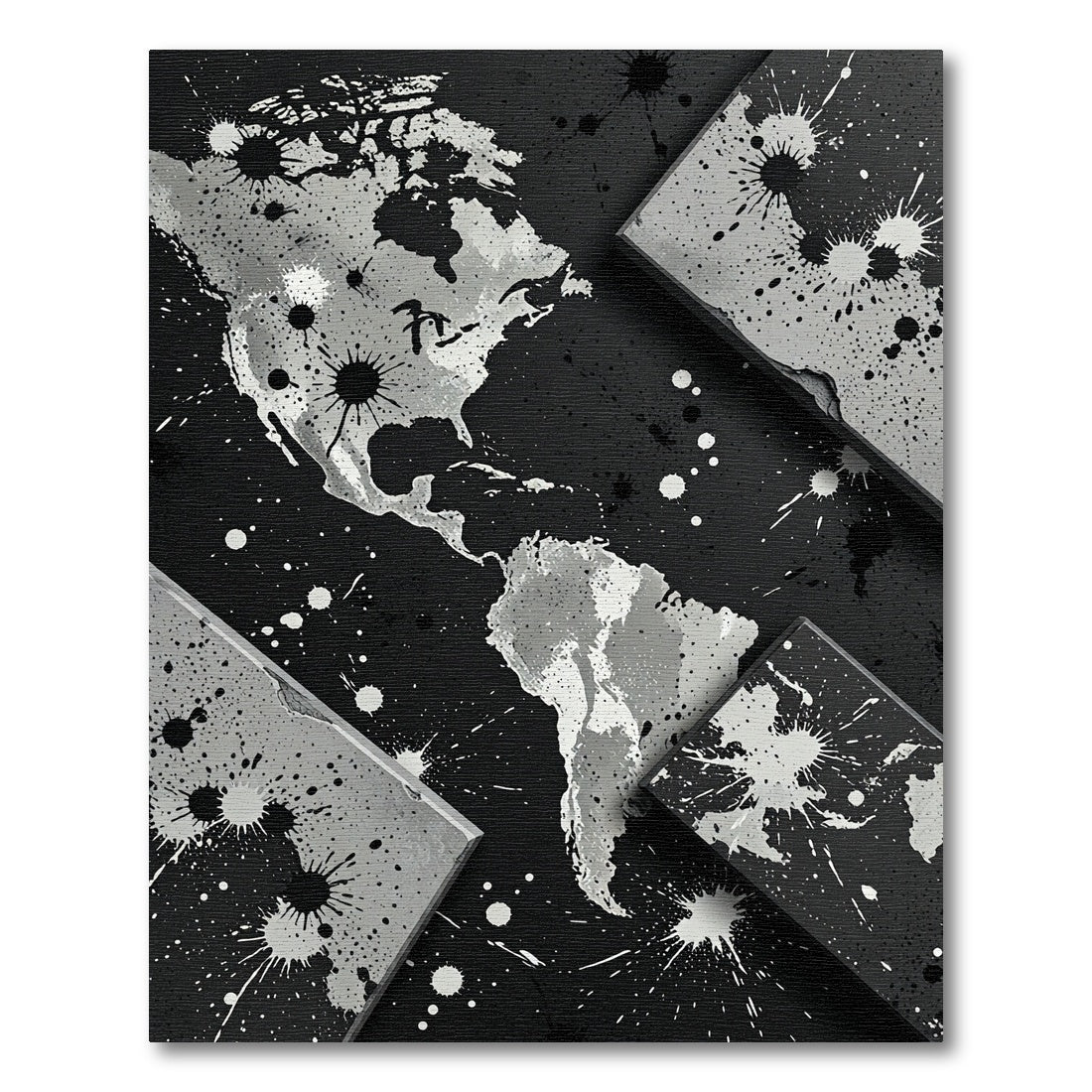 Gray Ink Splatter World Map Rug