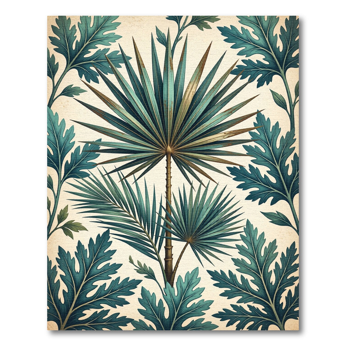 Teal Palm Leaf Botanical Implosion Rug