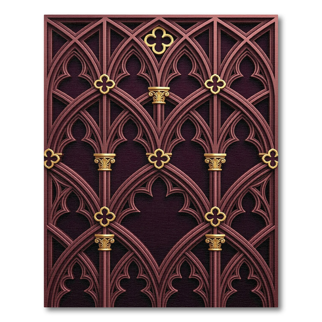 Rich Burgundy Gold Architectural Arches Rug