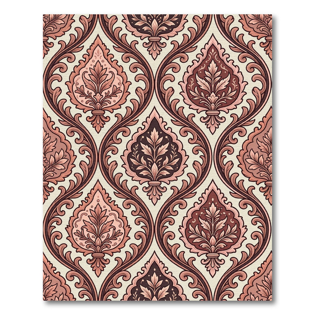 Ornate Pink and Brown Damask Swirls Rug