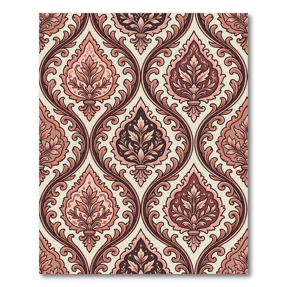 Ornate Pink and Brown Damask Swirls Rug