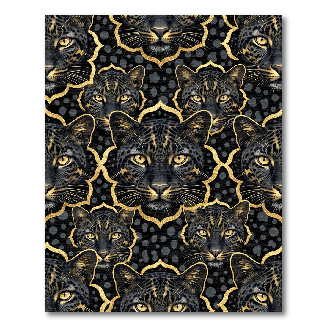 Black Leopard Gold Arabesque Repeat Rug