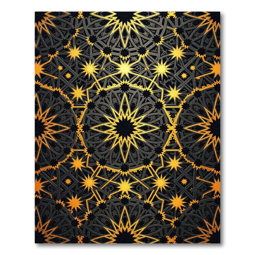 Gilded Black Celestial Geometric Star Art Rug