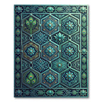 Teal Peacock Feather Hexagonal Medallion Rug