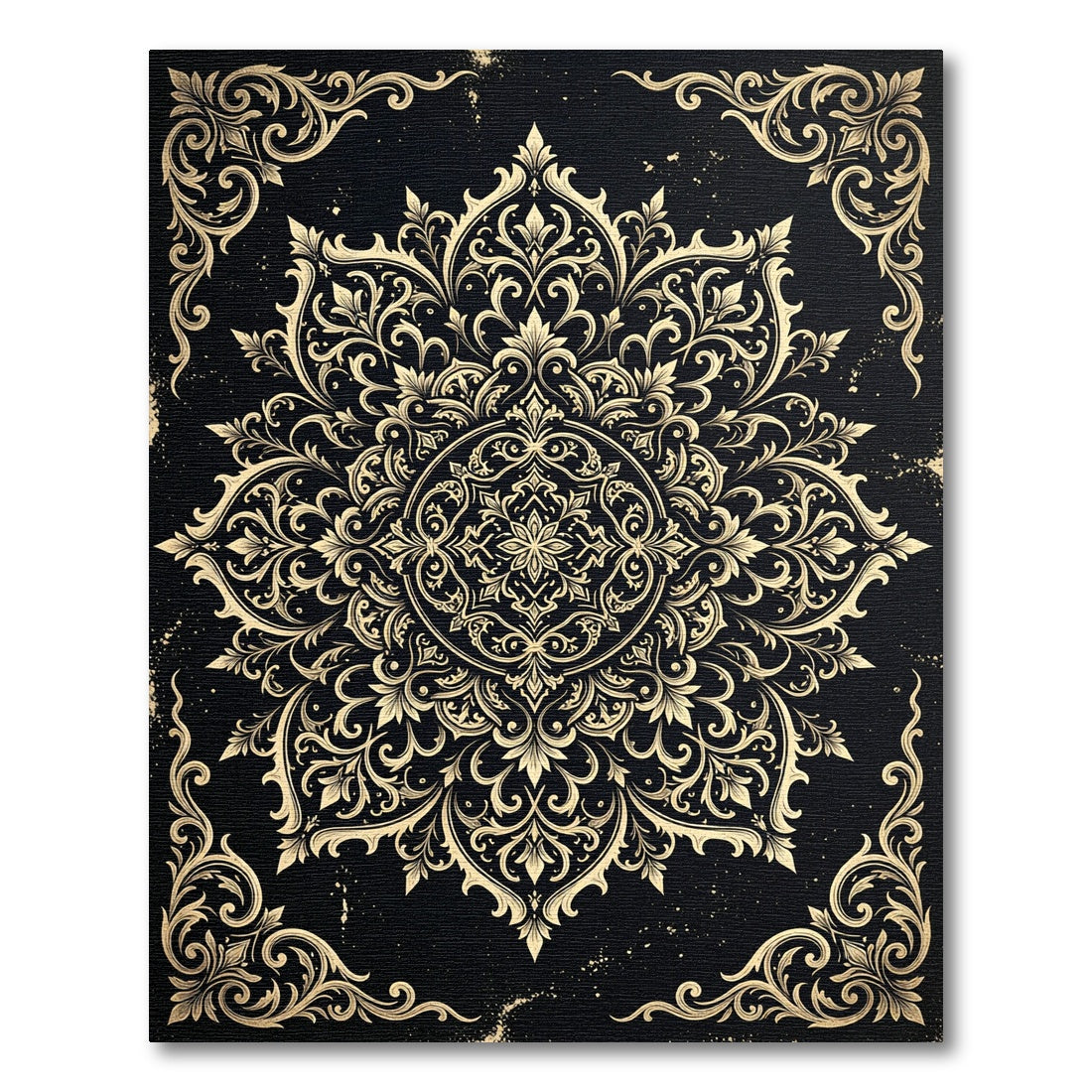 Ornate Golden Filigree Floral Medallion Rug
