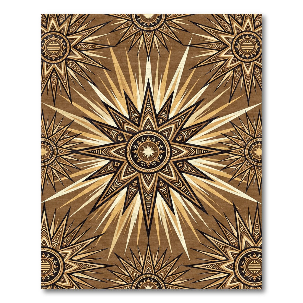 Golden Sunburst Celestial Geometric Medallion Rug
