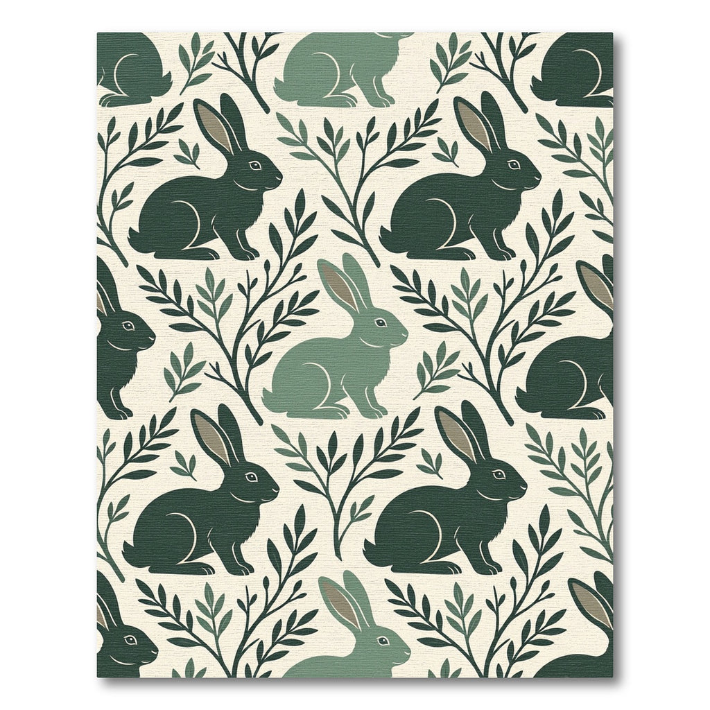 Sage Green Rabbit Woodland Forest Illustration Rug