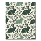 Sage Green Rabbit Woodland Forest Illustration Rug