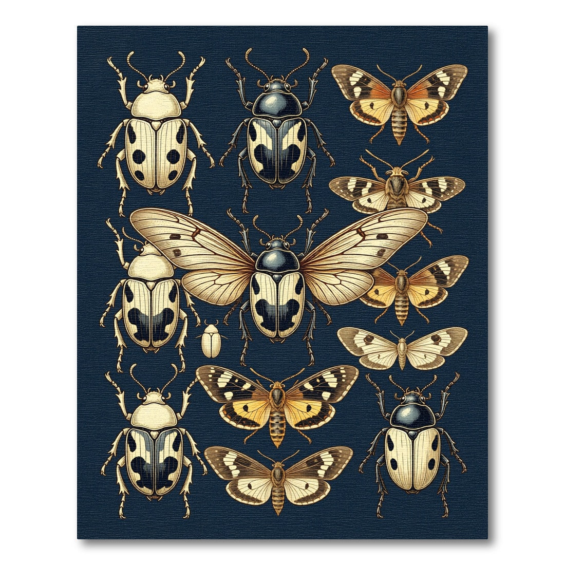 Dark Navy Vintage Entomology Insect Collection Rug