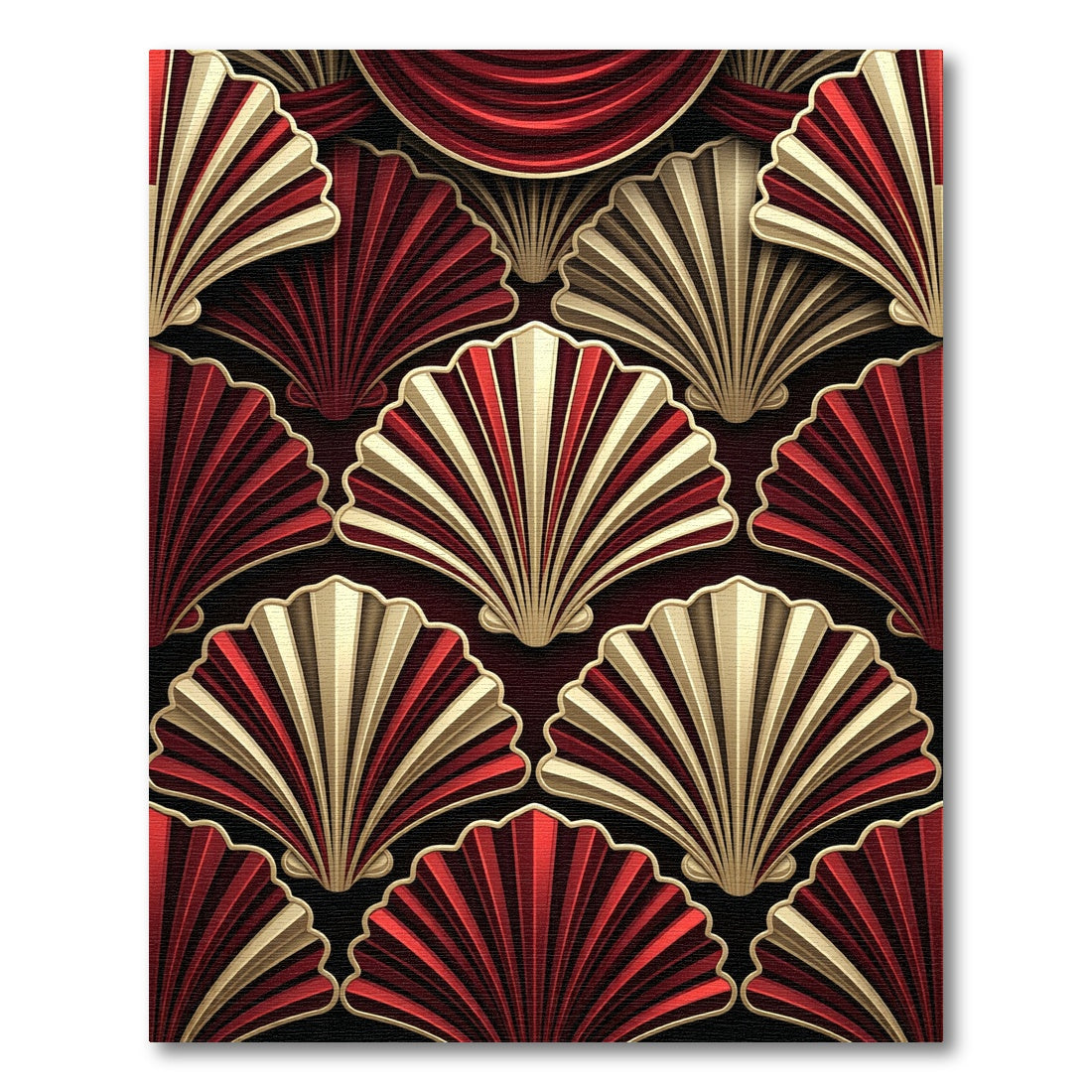 Art Deco Crimson and Gold Fan Rug
