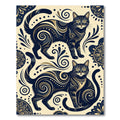 Elegant Midnight Feline Scroll Art Rug