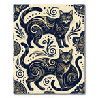 Elegant Midnight Feline Scroll Art Rug