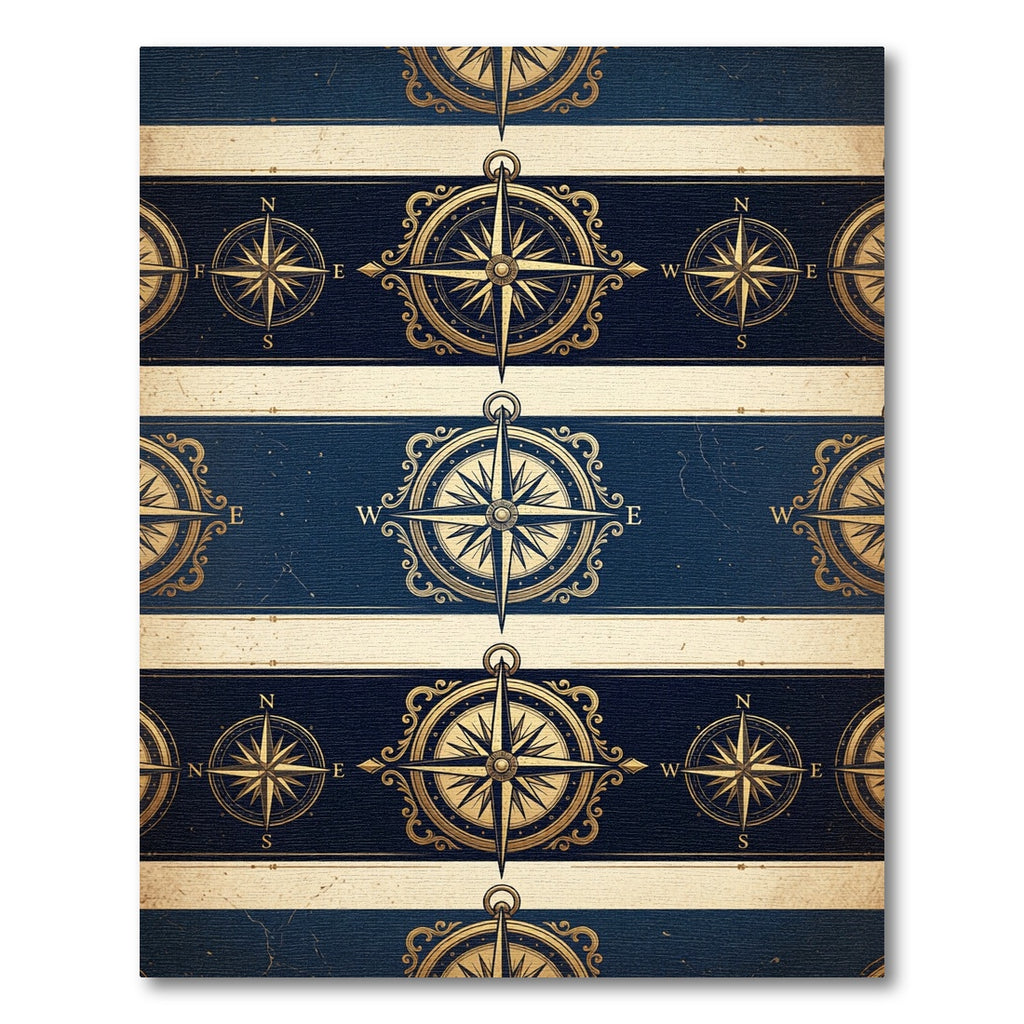 Vintage Gold Compass Navigation Stripe Rug