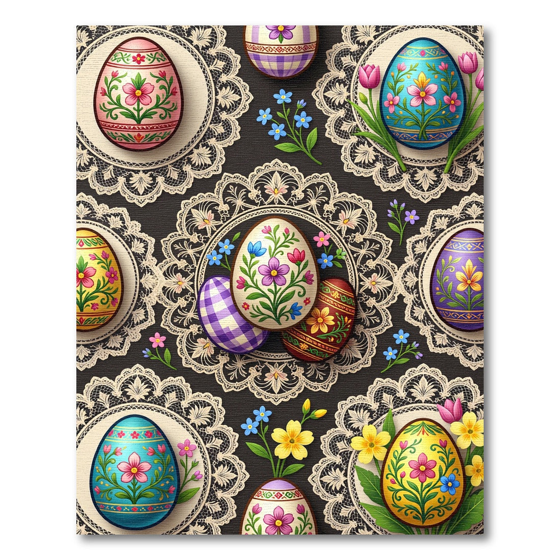 Ornate Floral Easter Egg Lacy Medallion Rug
