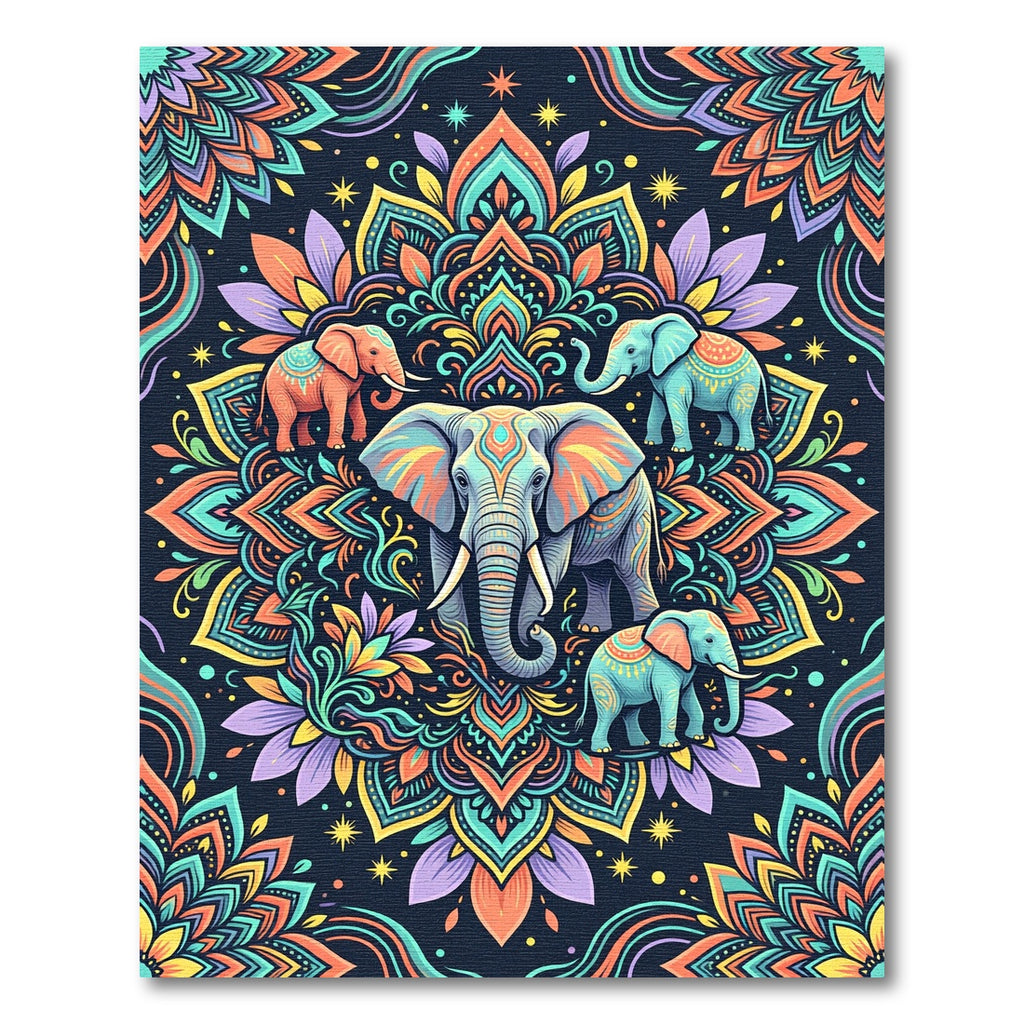 Vibrant Colorful Elephant Floral Mandala Rug