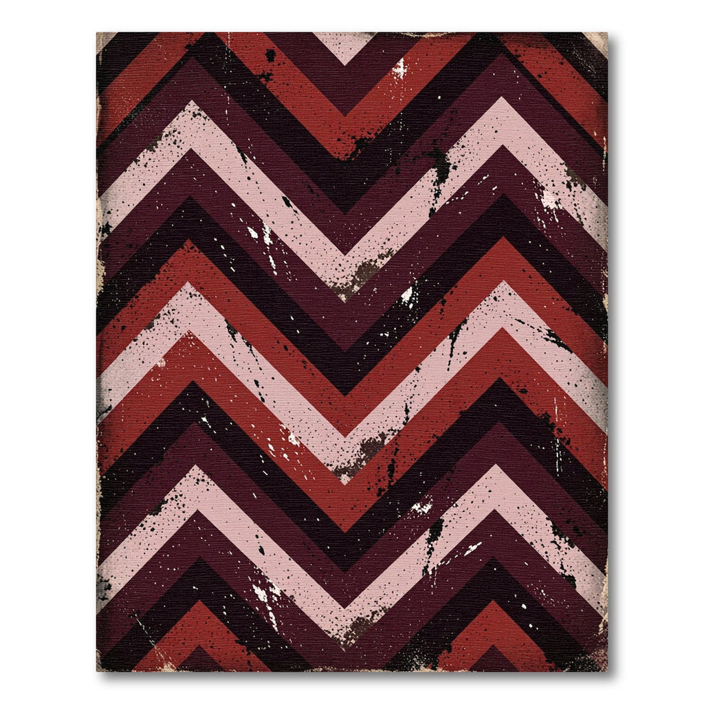 Distressed Burgundy Chevron Stripe Area Rug