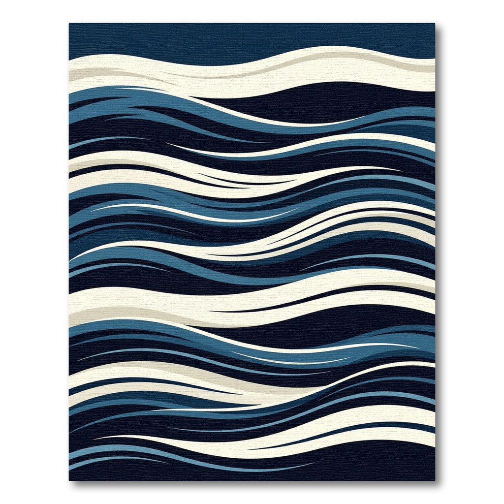 Deep Blue Cream Abstract Waves Rug