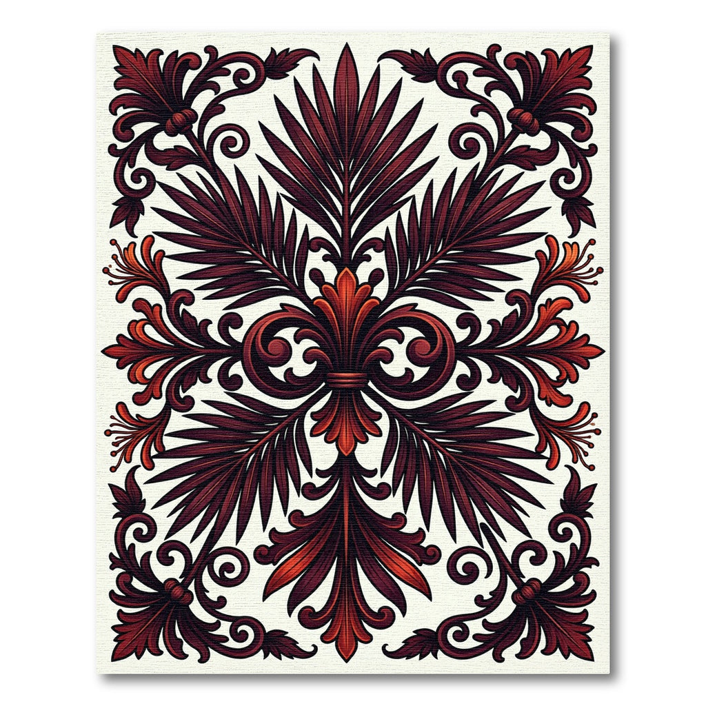 Crimson Rich Leaf Scrollwork Rug
