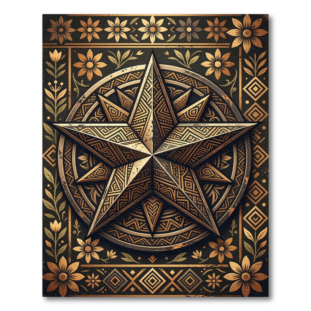 Golden Celestial Geometric Star Medallion Rug