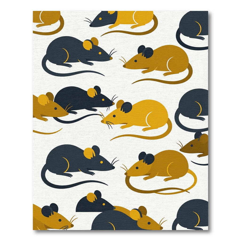 Playful Golden and Charcoal Mouse Illustration Rug
