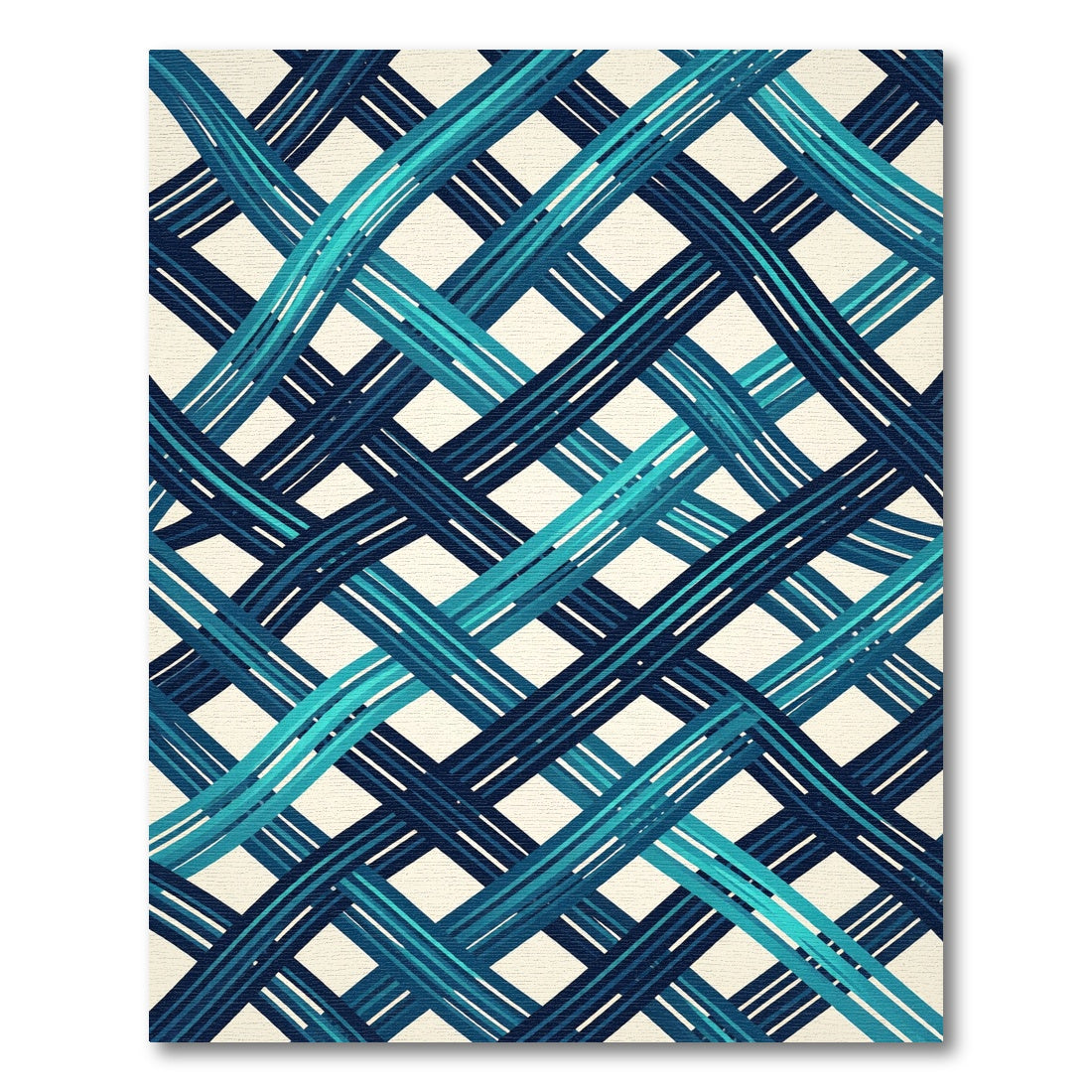 Modern Teal and Navy Woven Lattice Rug