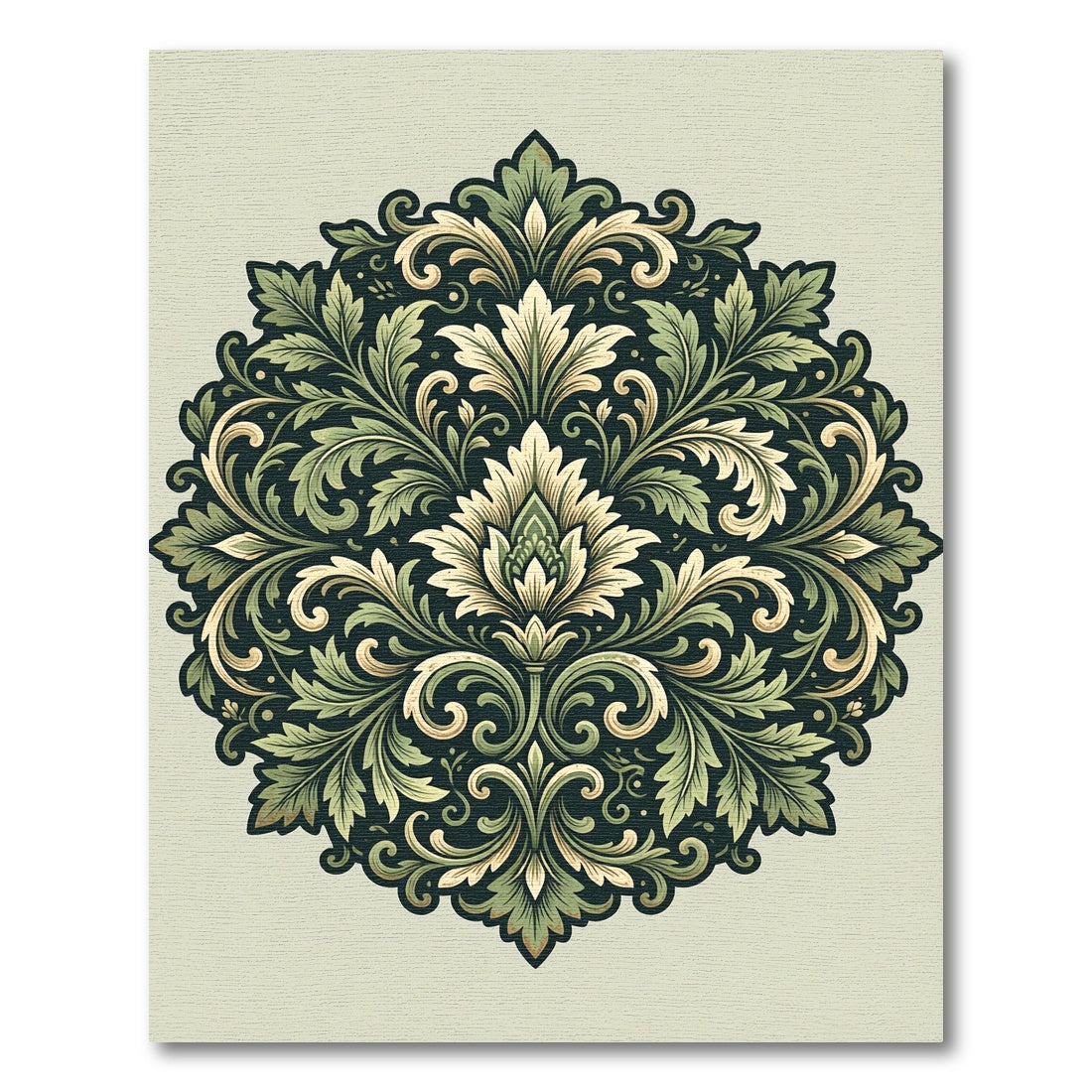 Elegant Sage Floral Damask Medallion Rug