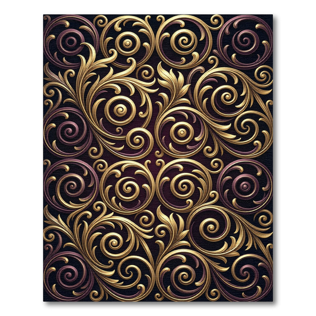 Ornate Gold Filigree Swirls Rug