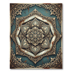 Ornate Teal and Gold Mandala Medallion Rug