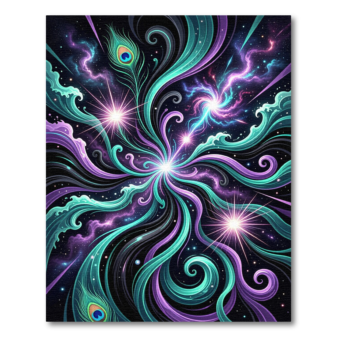 Celestial Peacock Feather Teal Purple Swirl Rug