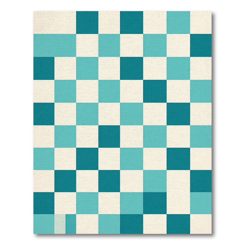 Aqua White Checkerboard Composition Rug