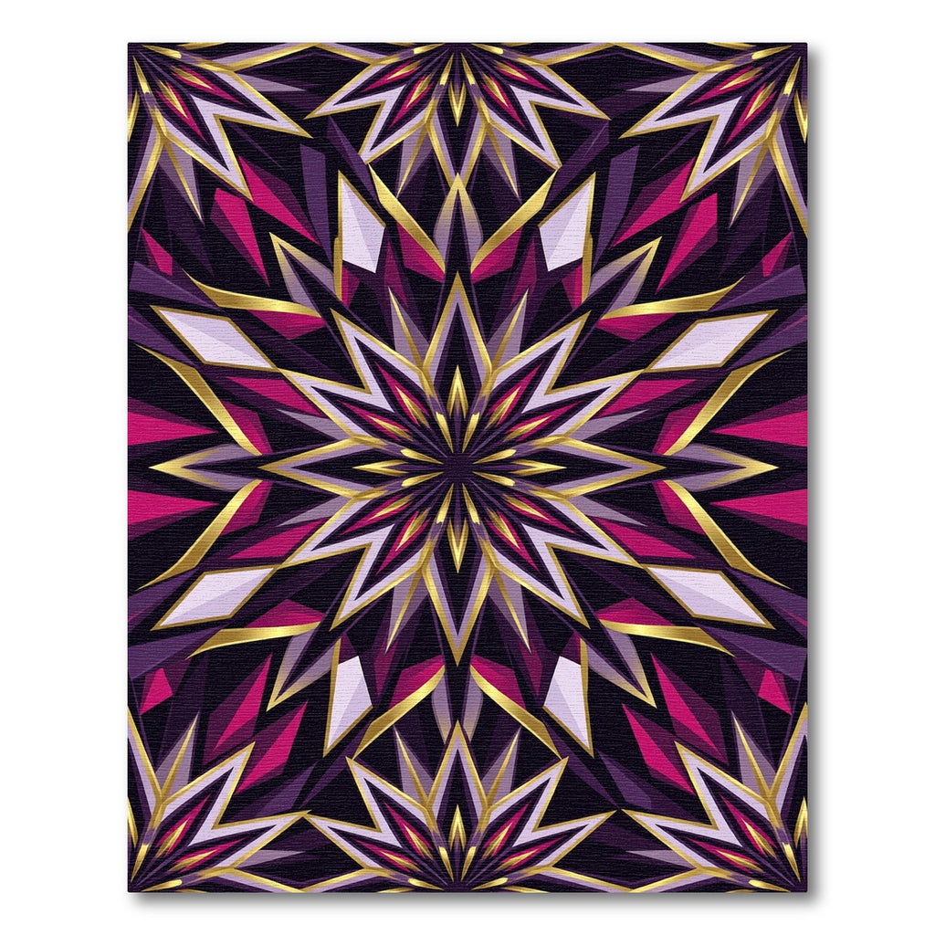 Geometric Violet Gold Starburst Mandala Rug