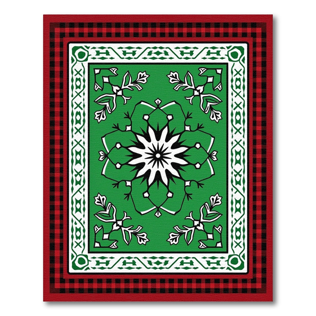 Green Red Buffalo Check Snowflake Rug