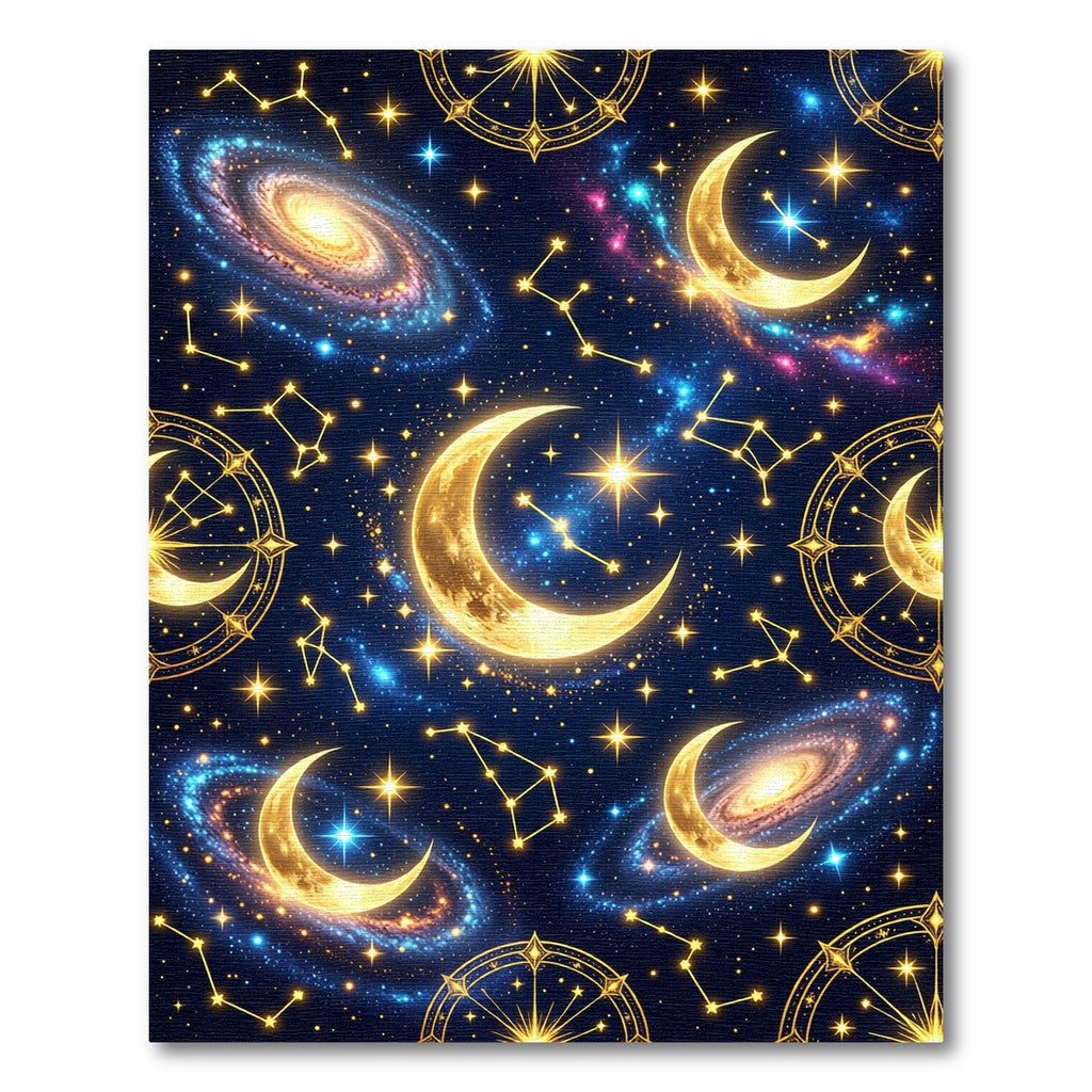 Celestial Golden Moon Galaxy Constellation Rug