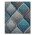 Elegant Blue and Silver Damask Ornate Rug