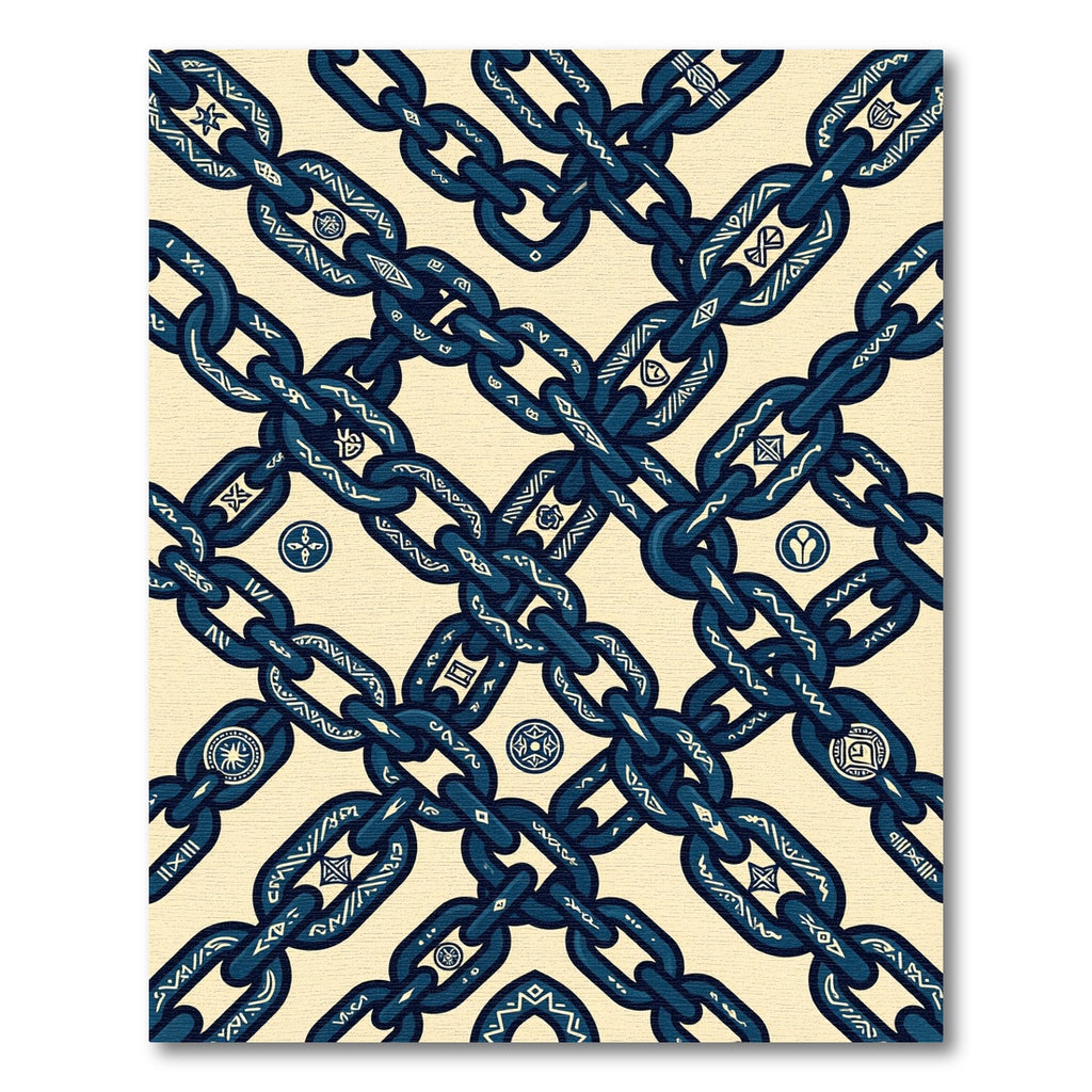 Navy Blue Interconnected Chain Accents Rug