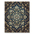 Golden Floral Medallion Navy Foliage Rug