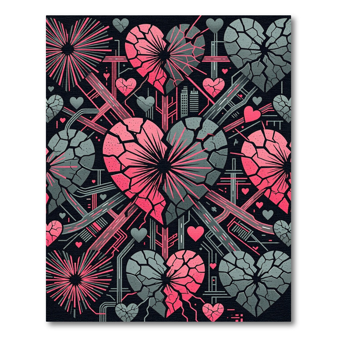 Pink Gray Broken Heart Abstract Rug