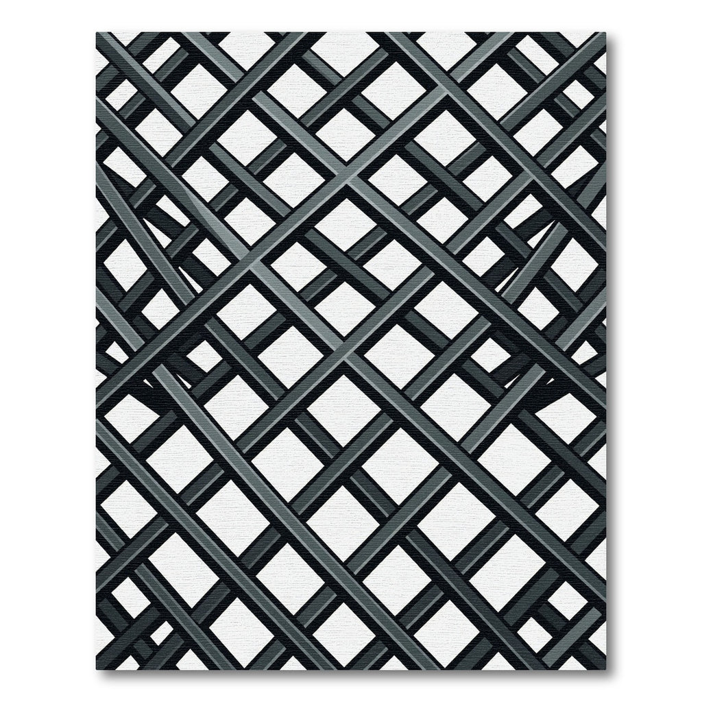 Monochrome Intersecting Diagonal Grid Rug