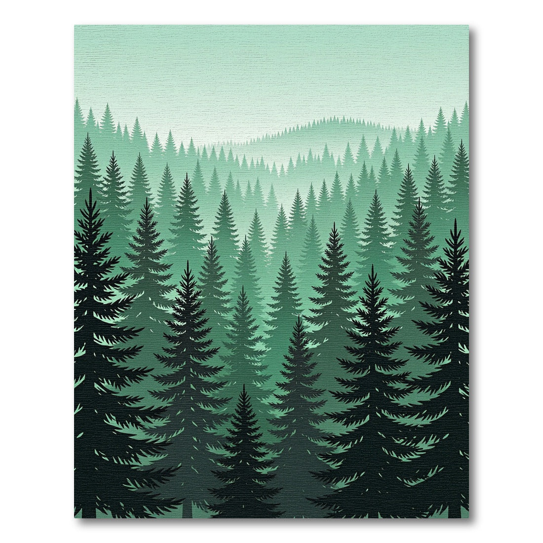 Misty Evergreen Forest Conifer Landscape Rug