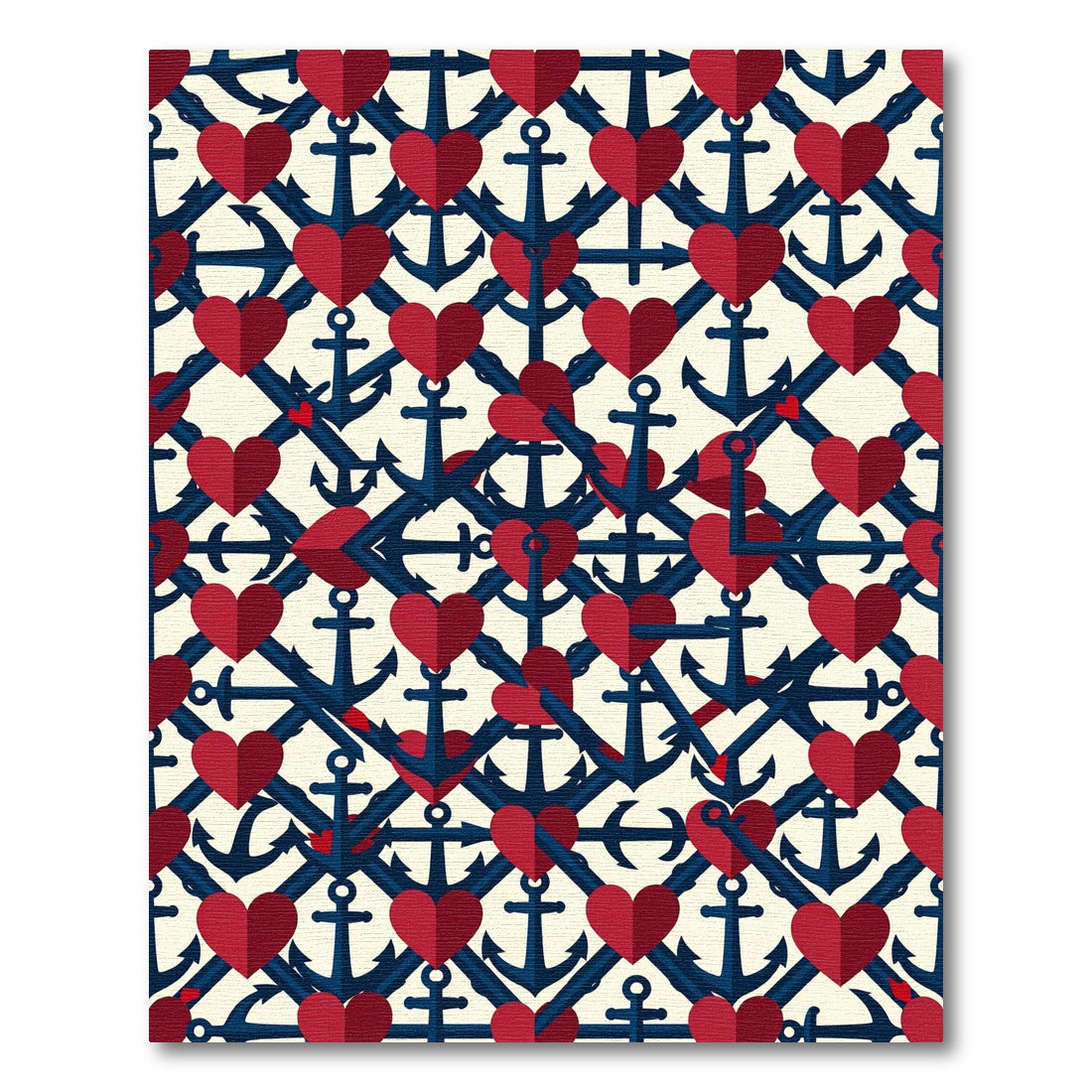 Nautical Red Hearts Anchor Lattice Rug