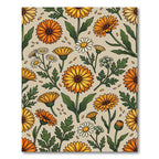Golden Marigold and Daisy Floral Garden Rug