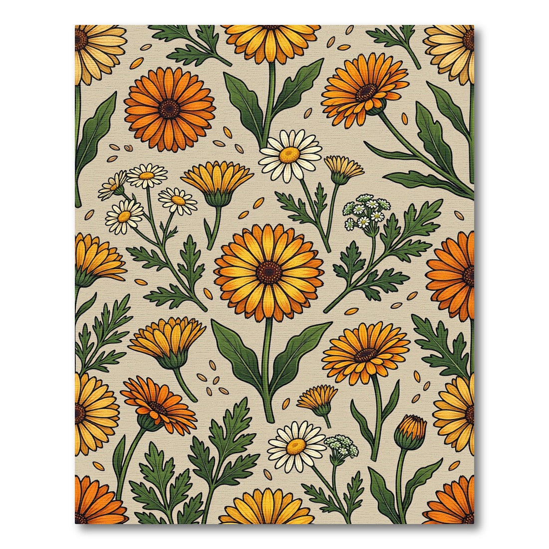 Golden Marigold and Daisy Floral Garden Rug