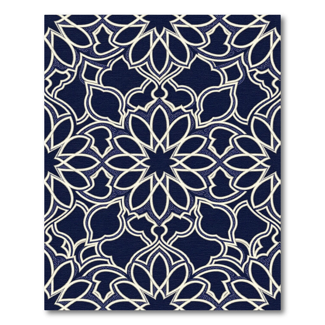 Midnight Blue Geometric Floral Filigree Rug