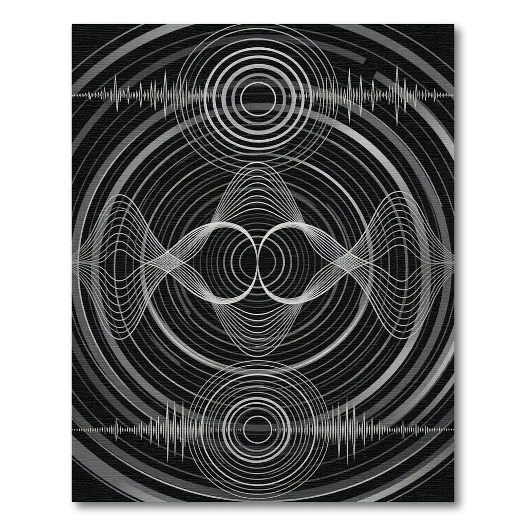 Monochrome Soundwave Concentric Circles Rug