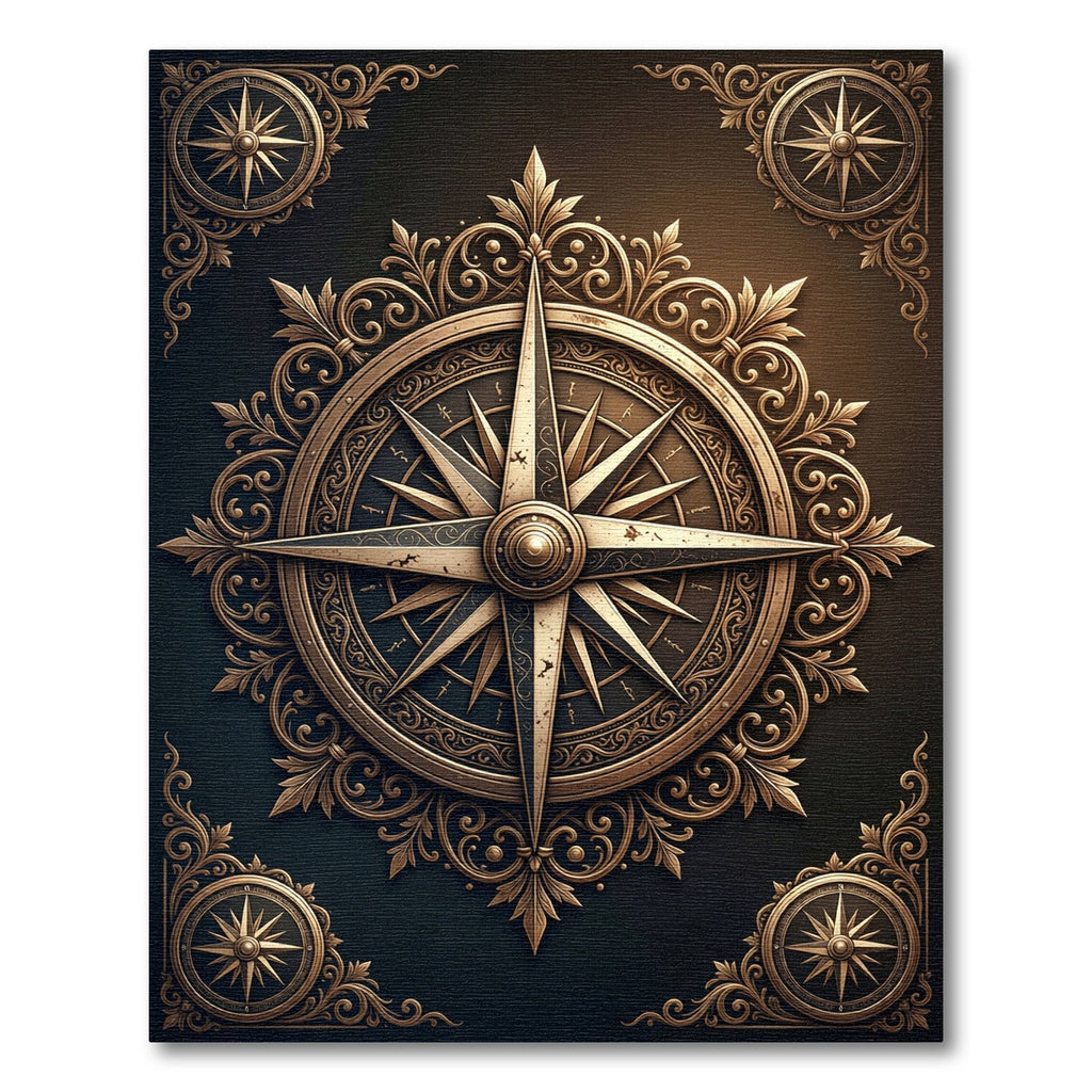Ornate Bronze Antiqued Nautical Compass Rug