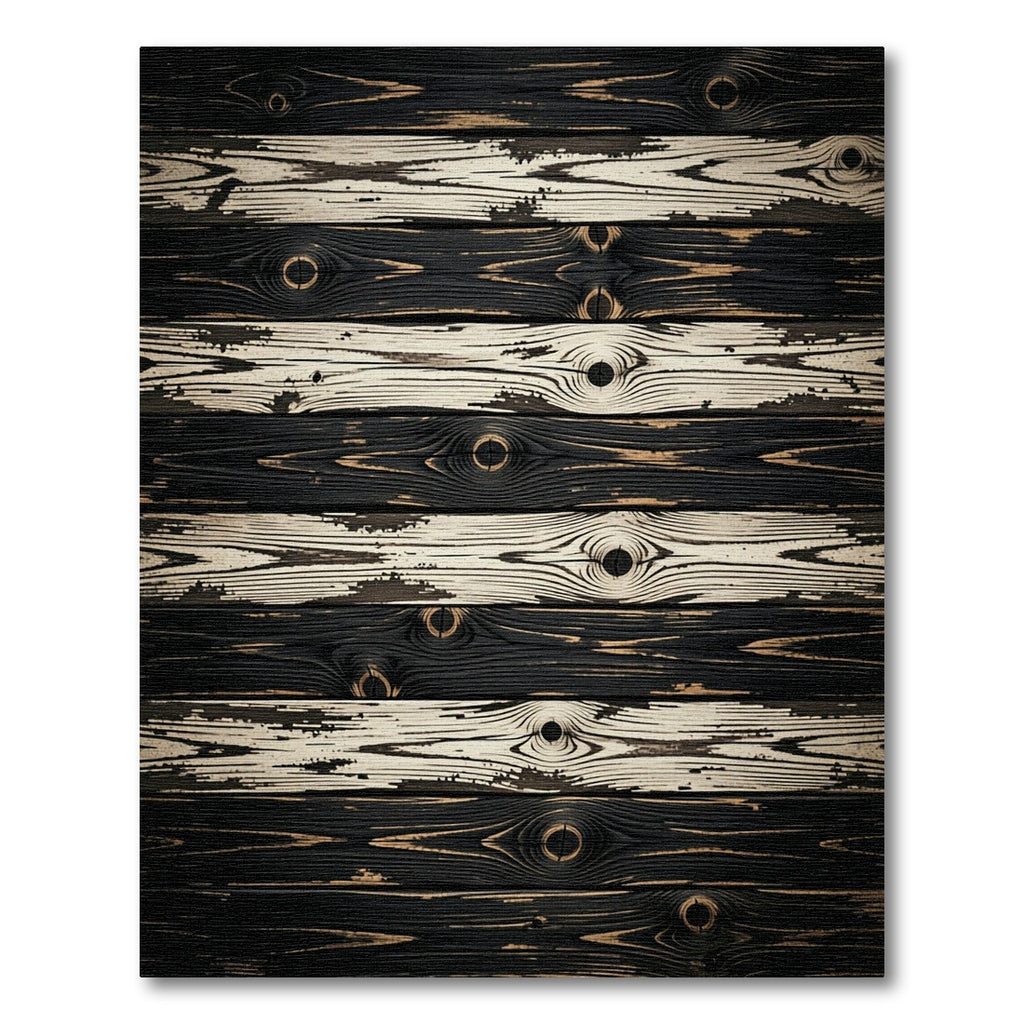 Distressed Black White Wood Grain Rug