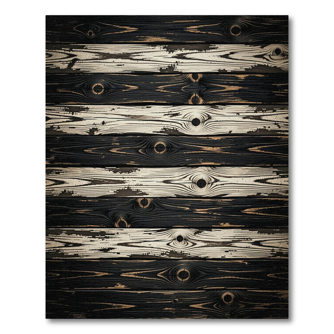 Distressed Black White Wood Grain Rug