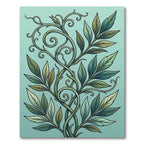 Earthy Green Botanical Swirl Vine Rug