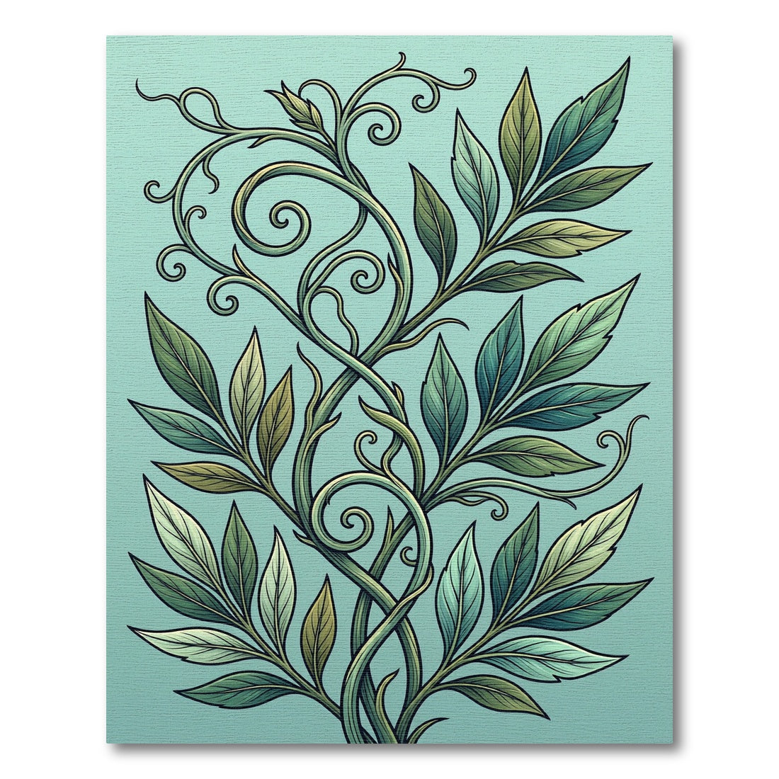 Earthy Green Botanical Swirl Vine Rug