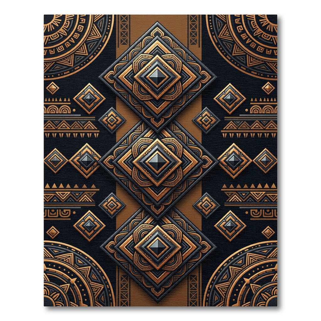 Elegant Black and Gold Geometric Medallion Rug
